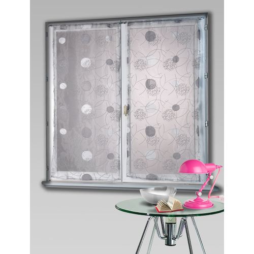 Vitrage Droit En Organza Brodé De Motifs Lunaires - 60x120 Cm - Gris Clair
