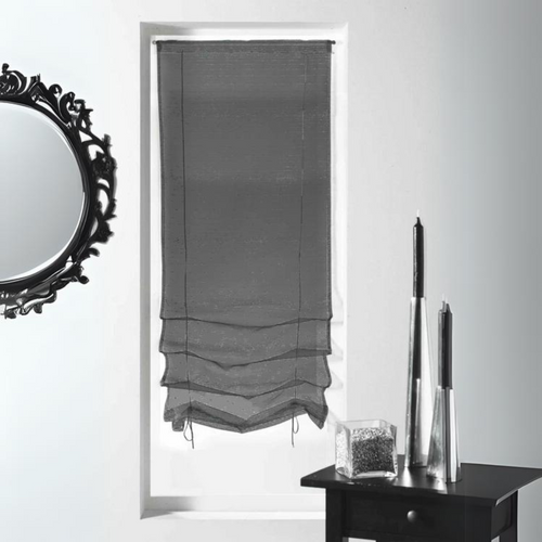Petit Voilage à Remonter En Organza Fantaisie 'goutte D'eau Métallique' - 90x200 Cm - Gris Clair