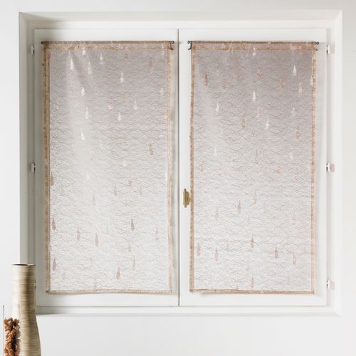 Paire De Petits Voilages Organza Et Jacquard à Motifs Gouttes - 60x120 Cm - Ivoire
