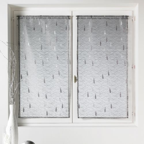 Paire De Petits Voilages Organza Et Jacquard à Motifs Gouttes - 80x160 Cm - Gris Clair