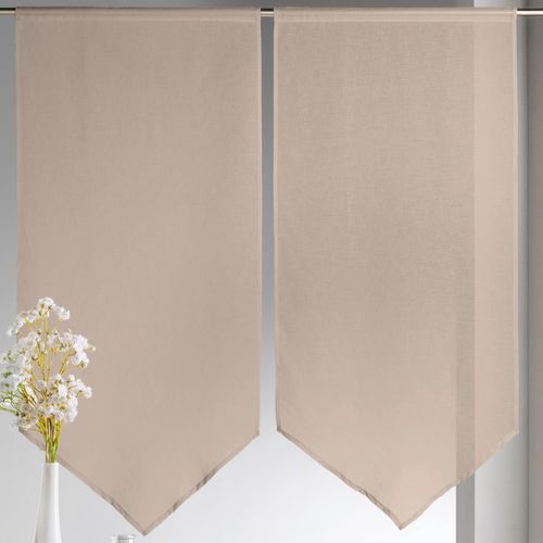 Paire De Petits Voilages Etamine Bas En Pointe - 60x130 Cm - Beige
