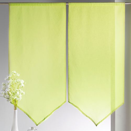 Paire De Petits Voilages Etamine Bas En Pointe - 60x130 Cm - Vert Clair