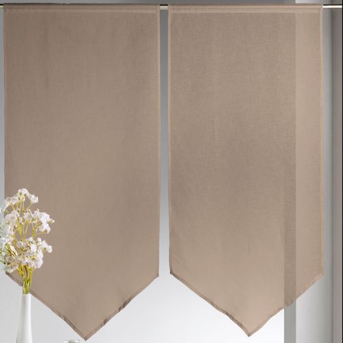 Paire De Petits Voilages Etamine Bas En Pointe - 60x130 Cm - Taupe