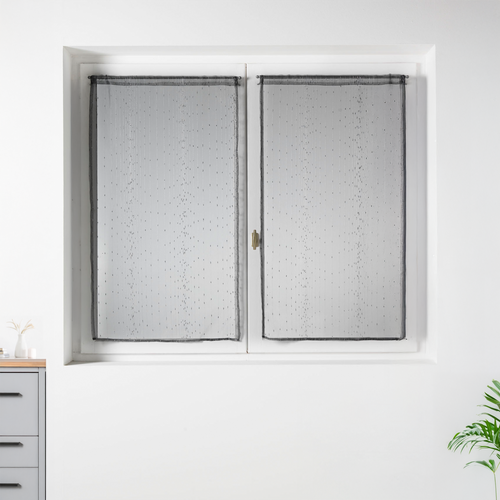 Paire De Petits Voilages En Organza à Rayures Argentées - 60x120 Cm - Gris Clair