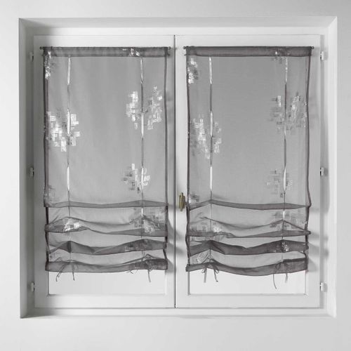 Store Voilage En Etamine Imprimée - 150x240 Cm - Gris Clair