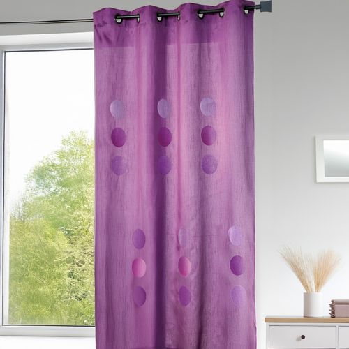Double Rideau Taffetas Shantung 'gros Pois' - 140x260 Cm - Prune