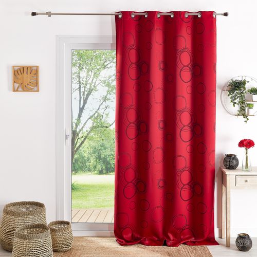 Rideau 100% Occultant Imprimé Cercles Rouge - 140x260 Cm - Rouge