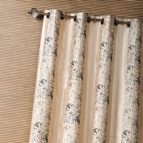 Rideau D'ameublement Shantung Brodé Motif Éthnique - 140x260 Cm - Beige