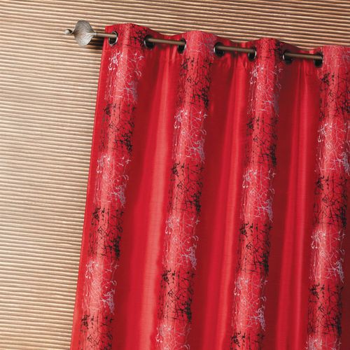 Rideau D'ameublement Shantung Brodé Motif Éthnique - 140x260 Cm - Rouge Orangé