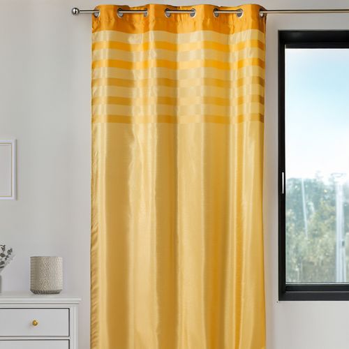 Rideau En Shantung Coloré Avec Parement Ton Sur Ton - 140x250 Cm - Jaune