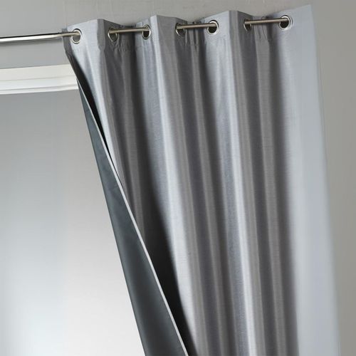 Rideau Uni En Shantung 100% Occultant 3 Couches - 140x260 Cm - Gris Anthracite