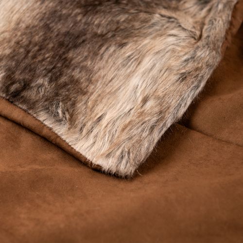 Plaid Imitation Fourrure - Effet Loup Brun Doublé Velours - 130x160 Cm - Marron Brun