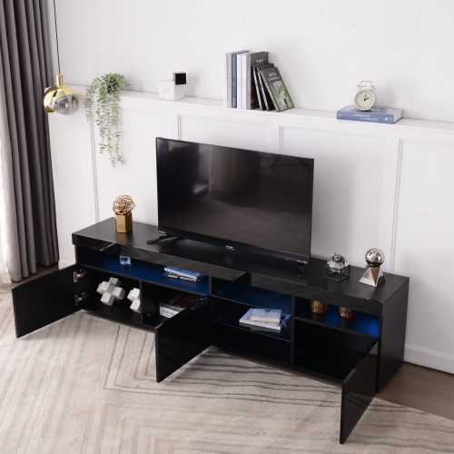 Meuble TV Moderne Noir, Panneau Lumineux, Éclairage LED Variable, Salon Et Salle à Manger 180cm