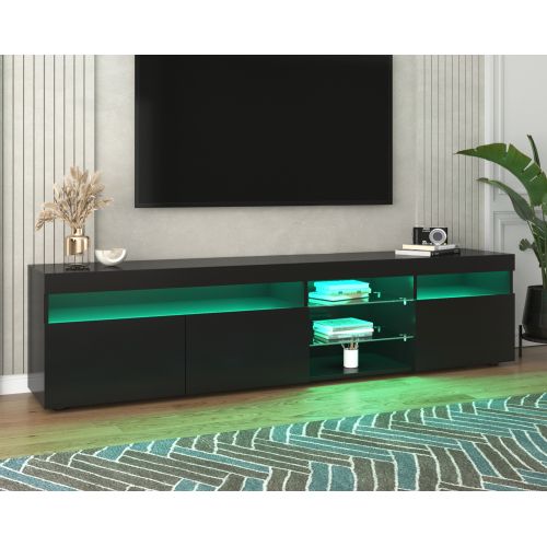 Meuble TV Moderne Noir, Panneau Lumineux, Éclairage LED Variable, Salon Et Salle à Manger 180cm