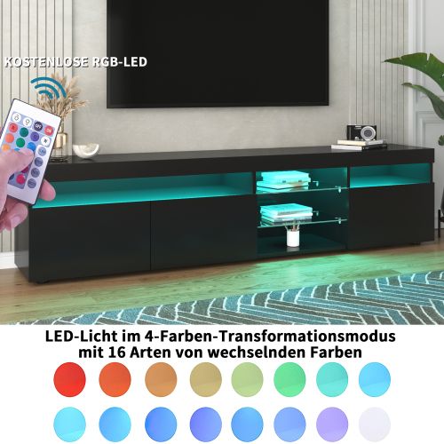 Meuble TV Moderne Noir, Panneau Lumineux, Éclairage LED Variable, Salon Et Salle à Manger 180cm