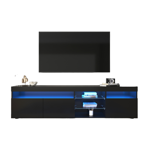 Meuble TV Moderne Noir, Panneau Lumineux, Éclairage LED Variable, Salon Et Salle à Manger 180cm