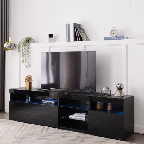 Meuble TV Moderne Noir, Panneau Lumineux, Éclairage LED Variable, Salon Et Salle à Manger 180cm