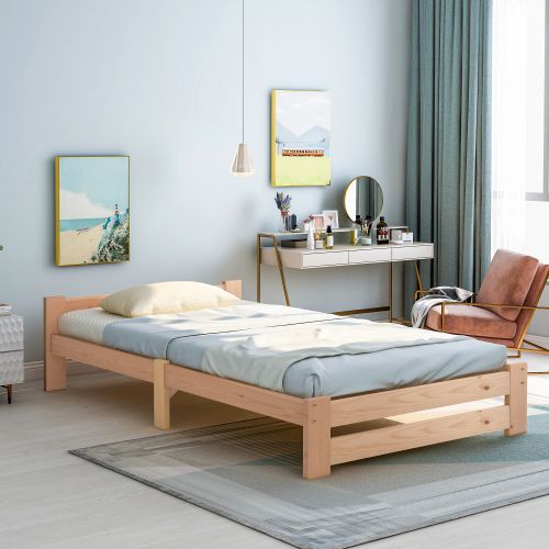 Lit Futon 200x90 En Bois Massif Avec Tête De Lit Et Sommier à Lattes, Naturel