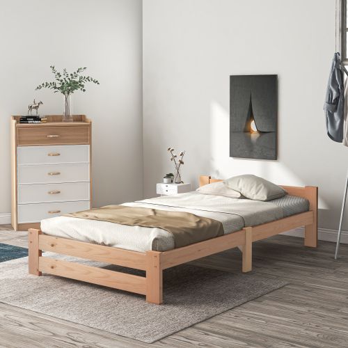 Lit Futon 200x90 En Bois Massif Avec Tête De Lit Et Sommier à Lattes, Naturel