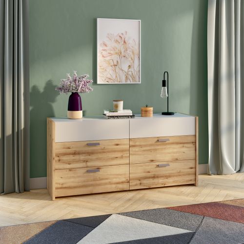 Commode 2X3 tiroirs MUSE imitation chêne artisan/sable