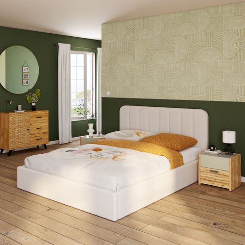 Chevet 2 tiroirs MUSE imitation chêne artisan/sauge