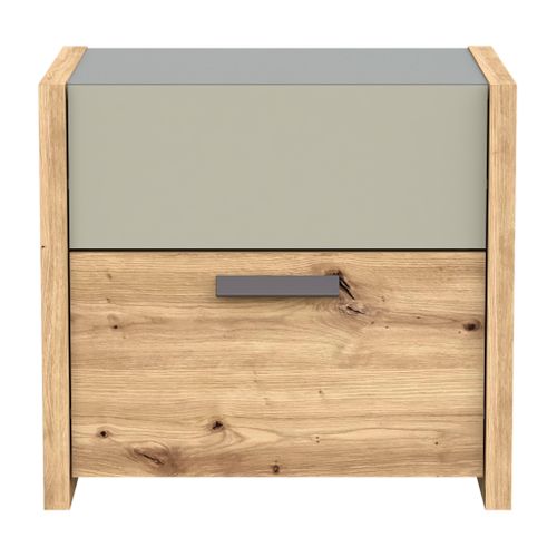 Chevet 2 tiroirs MUSE imitation chêne artisan/sauge
