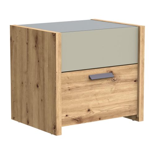 Chevet 2 tiroirs MUSE imitation chêne artisan/sauge