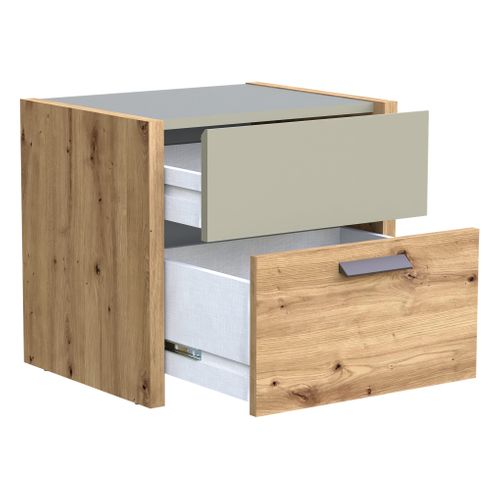 Chevet 2 tiroirs MUSE imitation chêne artisan/sauge