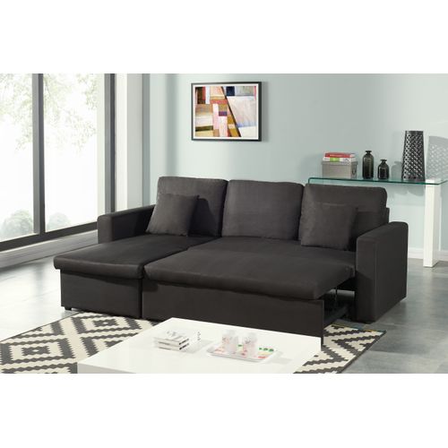 Canapé D'angle Convertible Aspen + Coffre 4 Places - 223x146x67 Cm - Angle Réversible - Tissu - Noir