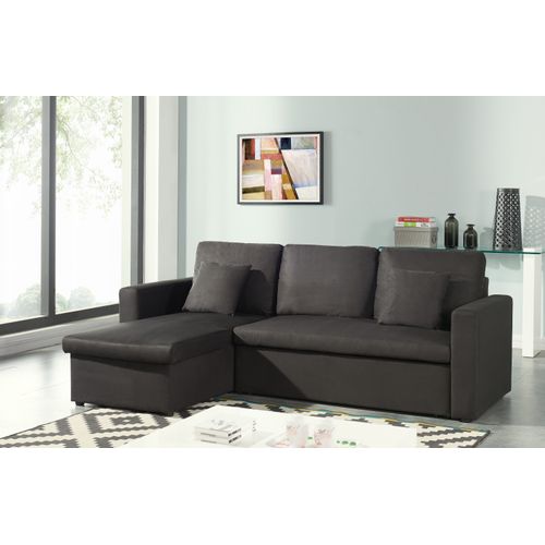 Canapé D'angle Convertible Aspen + Coffre 4 Places - 223x146x67 Cm - Angle Réversible - Tissu - Noir