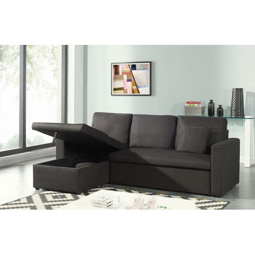 Canapé D'angle Convertible Aspen + Coffre 4 Places - 223x146x67 Cm - Angle Réversible - Tissu - Noir