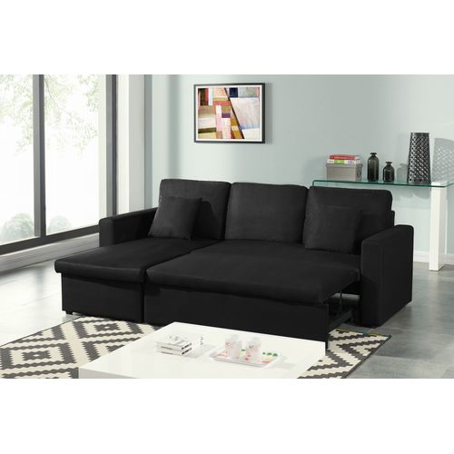 Canapé D'angle Convertible Aspen + Coffre 4 Places - 223x146x67 Cm - Angle Réversible - Tissu - Noir