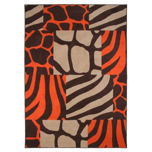 Tapis Salon Motif Patchwork Ethnique Marron Orange 160x230