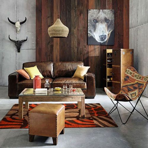 Tapis Salon Motif Patchwork Ethnique Marron Orange 160x230