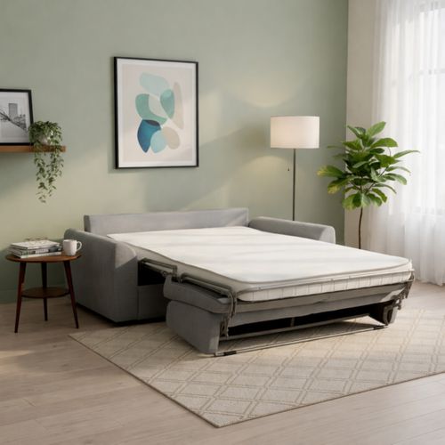 Canapé convertible express 3 places CLAYVE tissu bleu matelas 13 cm