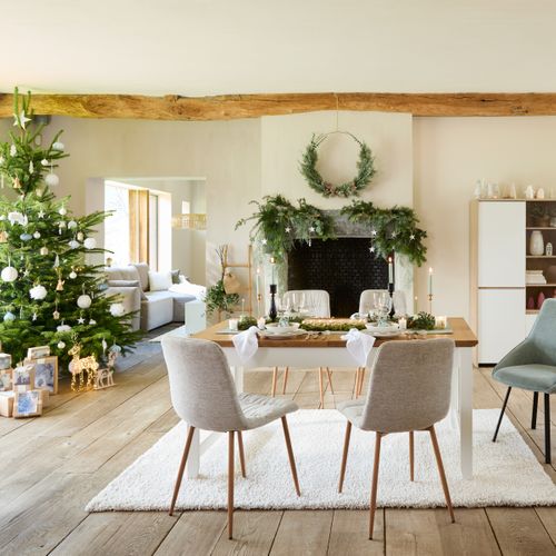 Table extensible L. 140/180 cm CAROL Blanc / imitation chêne