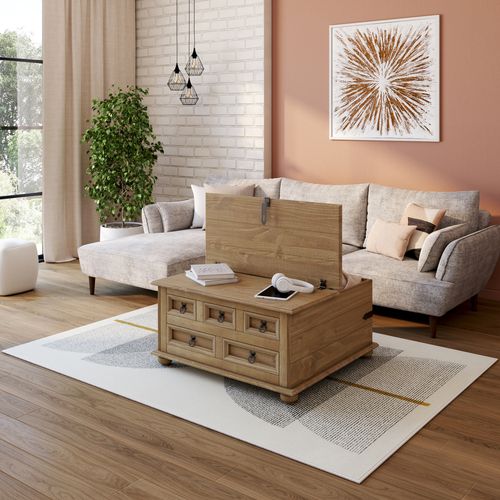 Table basse EL PATIO en pin massif finition cirée