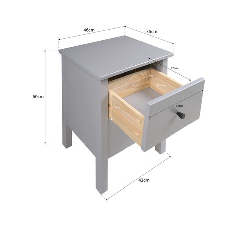 Chevet 2 tiroirs H.60 cm MARGOT Gris