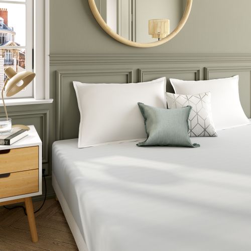 Drap Housse Percale De Coton Thermorégulée Blanc 200 X 200 Cm Blanc