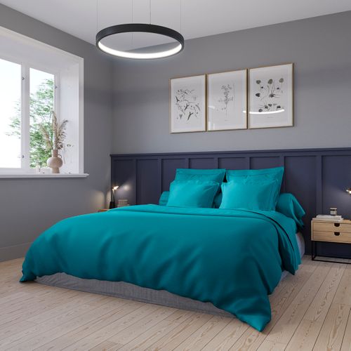 Housse De Couette Partition Satin De Coton Coloris Canard 140 X 200 Cm Bleu