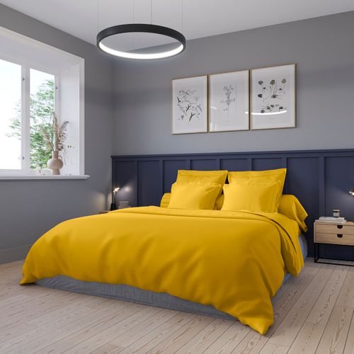 Housse De Couette Partition Satin De Coton Coloris Curry 140 X 200 Cm Jaune