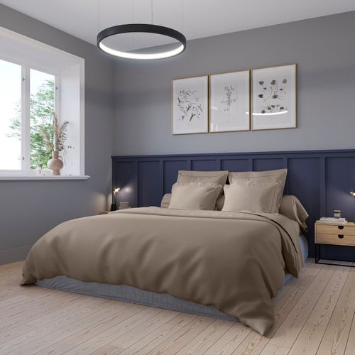 Housse De Couette Partition Satin De Coton Coloris Taupe 140 X 200 Cm Marron