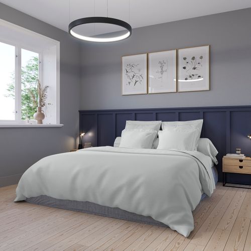 Housse De Couette Partition Satin De Coton Coloris Acier 220 X 240 Cm Gris