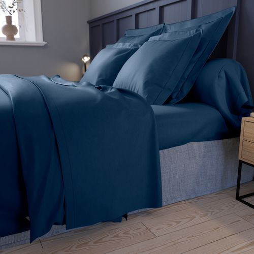 Taie De Traversin Partition Satin De Coton Coloris Marine 160 Cm Bleu