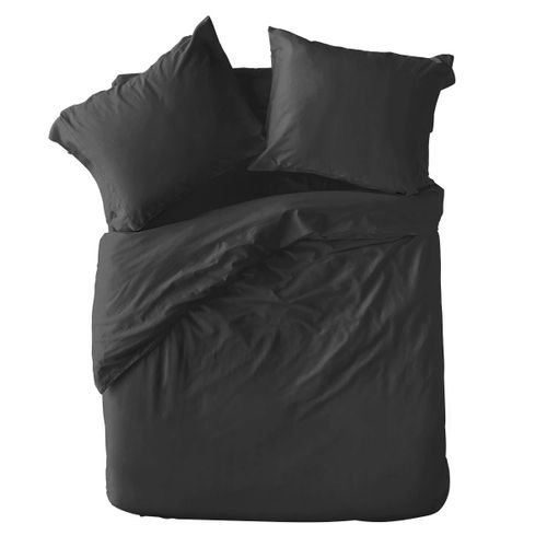 Pack Housse De Couette + Taie(s) D'oreiller Coton Thermorégulé Gris Acier 140 X 200 Cm Gris Foncé