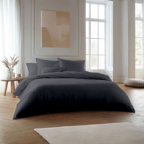 Pack Housse De Couette + Taie(s) D'oreiller Coton Thermorégulé Gris Acier 140 X 200 Cm Gris Foncé