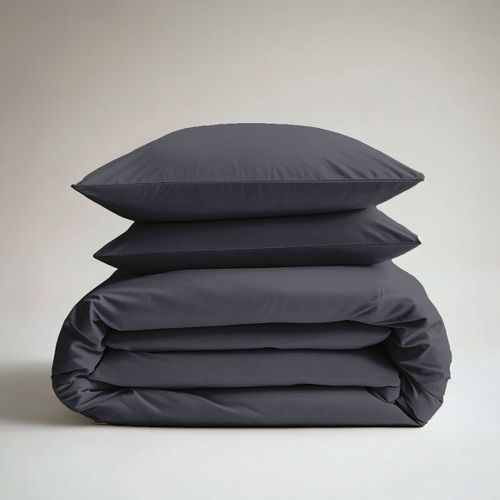 Pack Housse De Couette + Taie(s) D'oreiller Coton Thermorégulé Gris Acier 220 X 240 Cm Gris Foncé