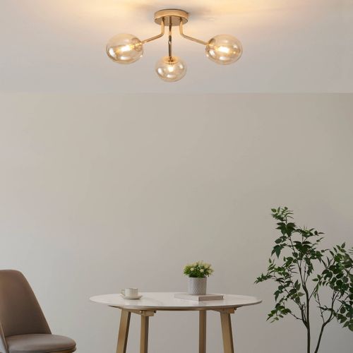 Plafonnier Doré à 3 Sphères En Verre Ambré - Ottavia
