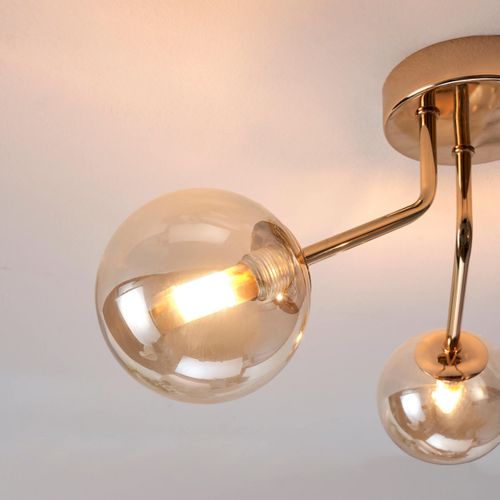 Plafonnier Doré à 3 Sphères En Verre Ambré - Ottavia