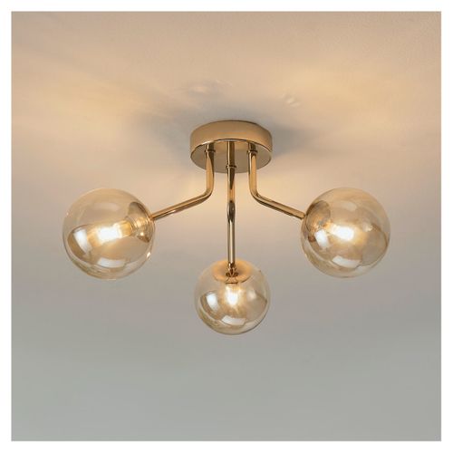 Plafonnier Doré à 3 Sphères En Verre Ambré - Ottavia
